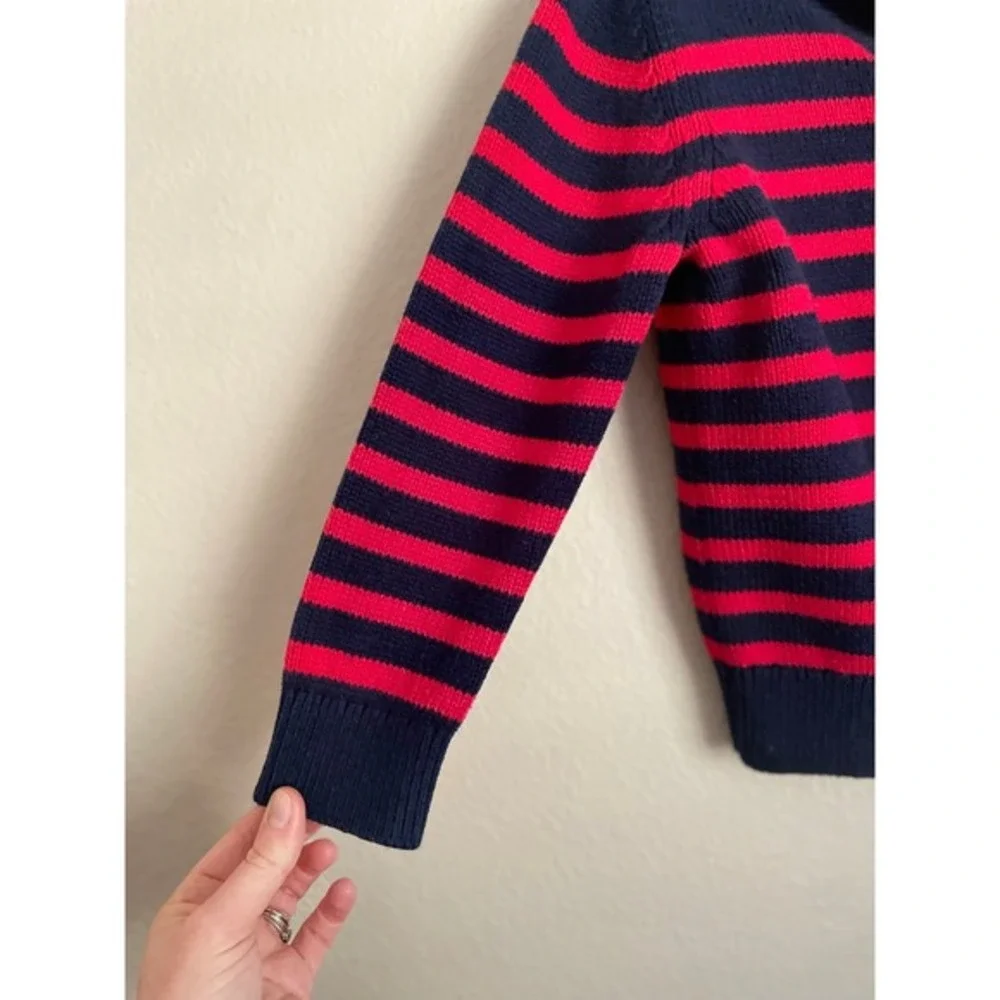 OshKosh B'gosh Boys 5 Navy Red Chunky Knit Striped Shawl Sweater Nautical Preppy